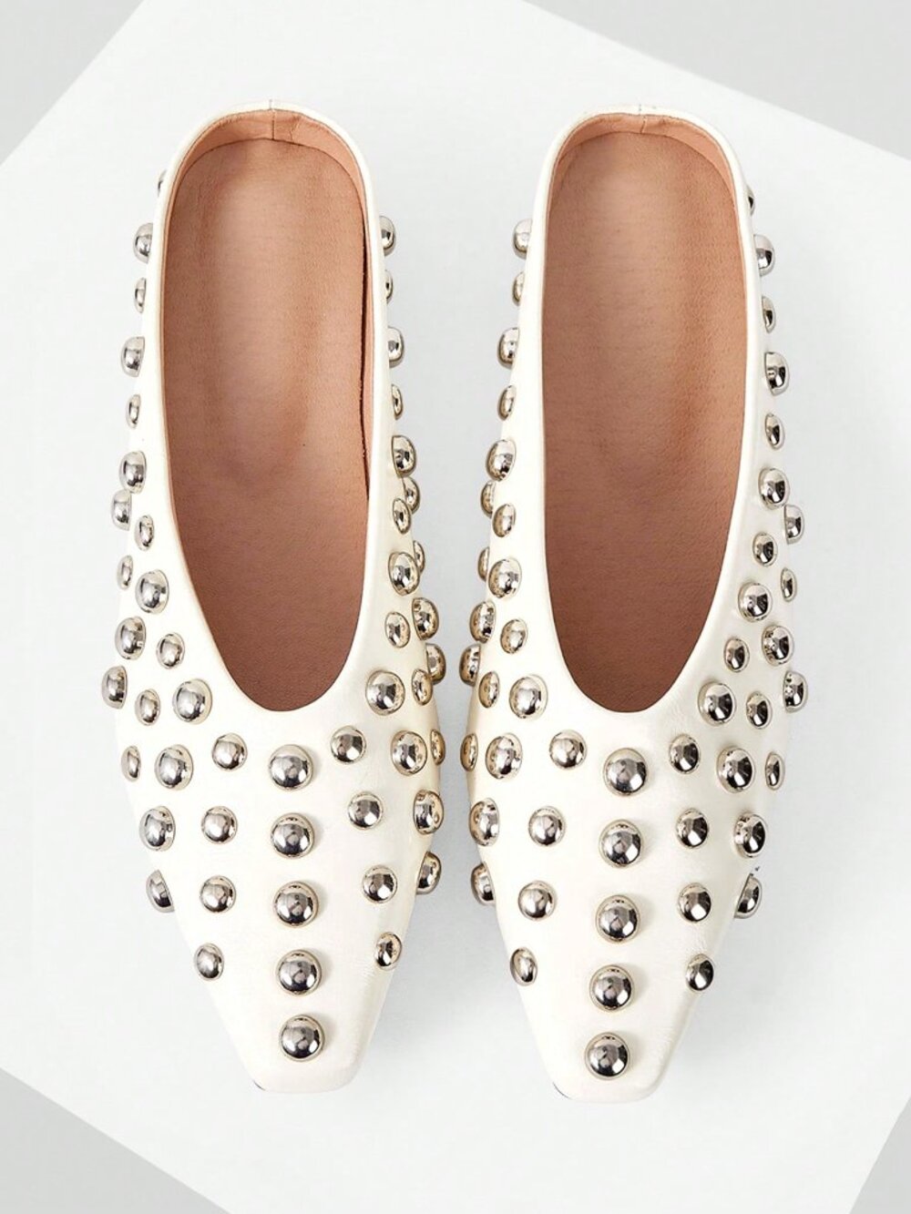 Beige Fashionable Women's Small Square Toe Rivet Empty Shoes Shoes